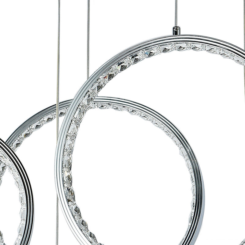 Circle Crystal Pendant Light With Cluster 3 Lights - Minimalist Design Chrome Finish Warm/White
