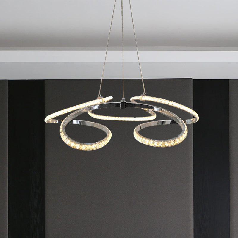 Modern Chrome Twist Chandelier - Crystal Led Pendant Light Warm/White Glow Elegant Dining Room