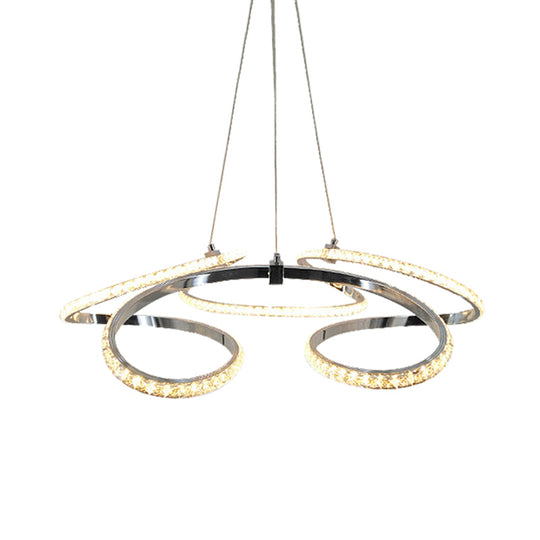 Modern Chrome Twist Chandelier - Crystal Led Pendant Light Warm/White Glow Elegant Dining Room