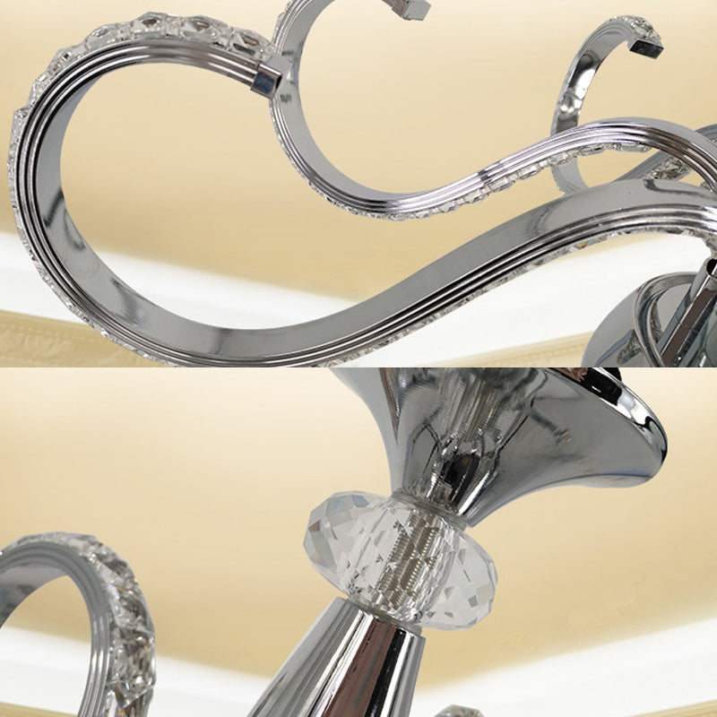 Minimalist Crystal Led Chandelier In Chrome | Warm/White Lighting