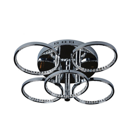 Minimalist Silver Circle Crystal Led Semi Flush Mount Light For Living Room - Warm/White Glow