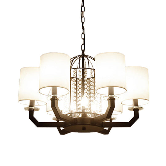 Modern Drum Crystal Chandelier - 9/12 Lights White Fabric Shade