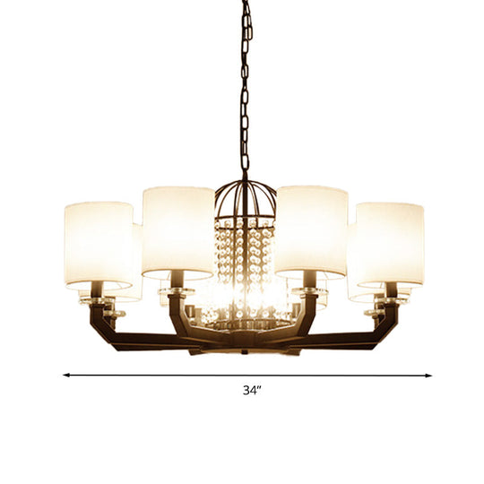 Modern Drum Crystal Chandelier - 9/12 Lights White Fabric Shade