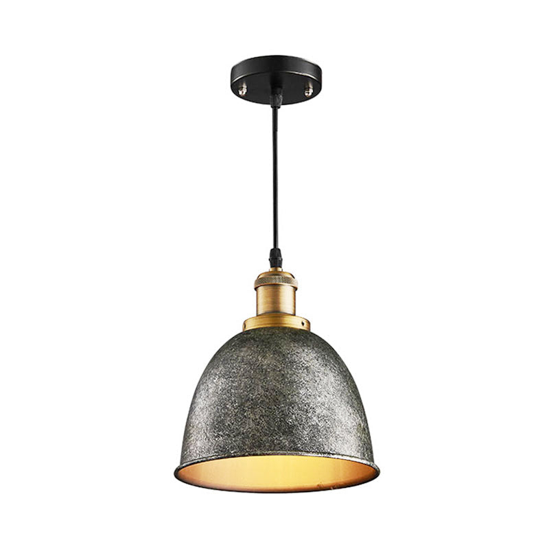 Lonie - Antique Style Dome Pendant Lamp 1 Light Wrought Iron Hanging Fixture With Cord In Black/Rust