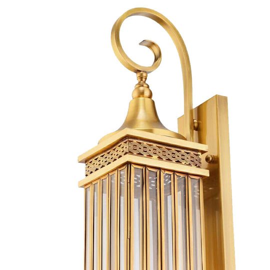 Gold 3-Bulb Rectangle Sconce For Bedroom Wall Lighting