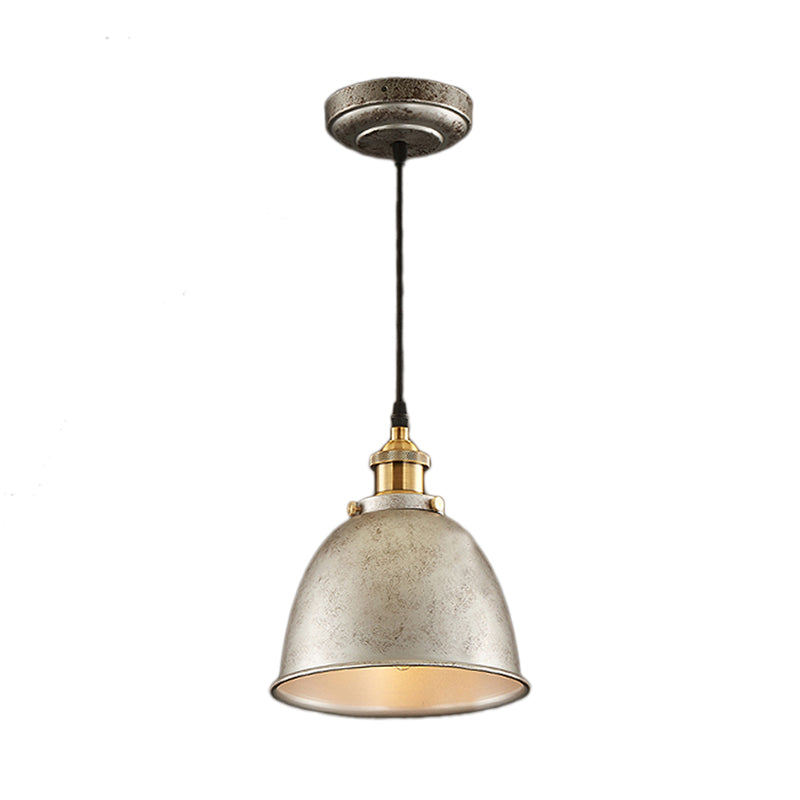Lonie - Antique Style Dome Pendant Lamp 1 Light Wrought Iron Hanging Fixture With Cord In Black/Rust