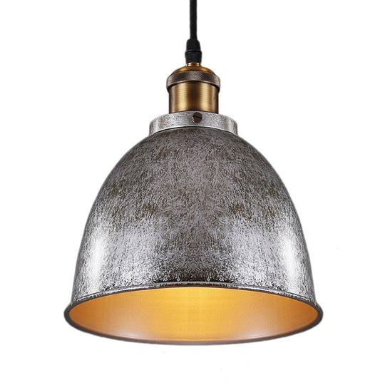 Lonie - Antique Style Dome Pendant Lamp 1 Light Wrought Iron Hanging Fixture With Cord In Black/Rust