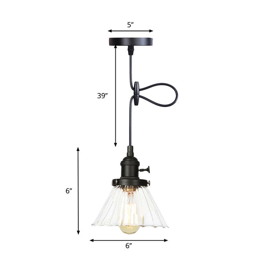 Height Adjustable Industrial Conic Hanging Lamp - Amber/Clear Glass 1-Light Pendant Lighting For