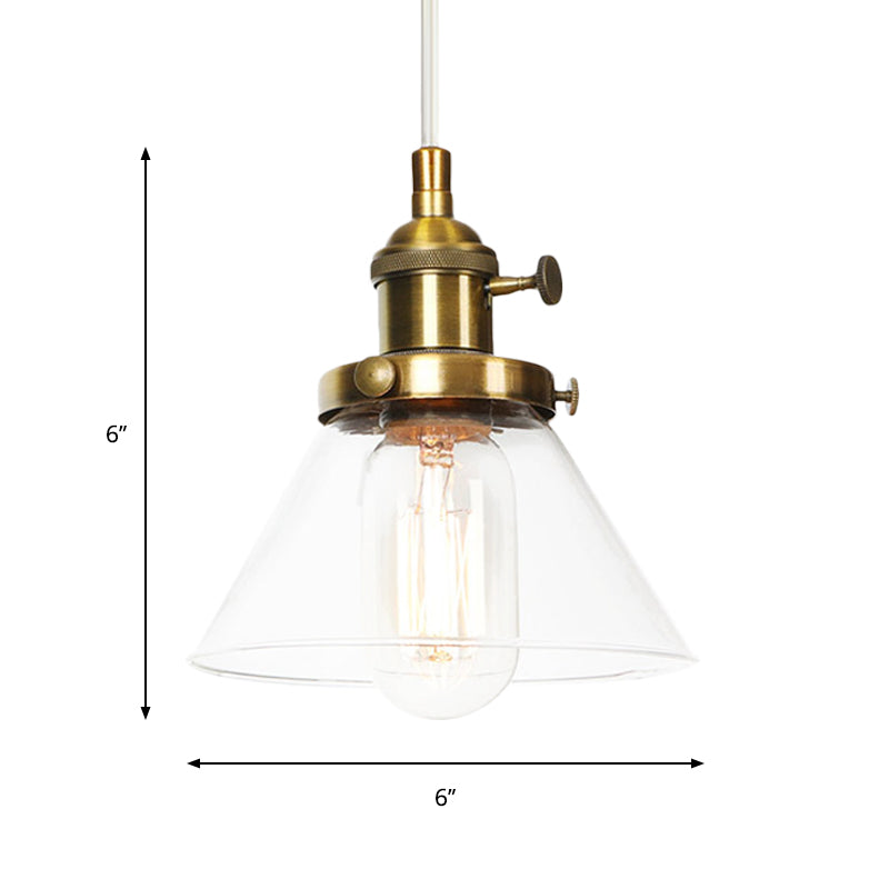 Vintage Style Conical Hanging Pendant Light With Amber/Clear Glass And Metal Head In