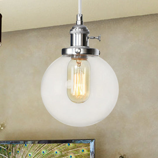 Farmhouse Orbit Pendant Light With Amber/Clear Glass And Adjustable Cord In 3 Elegant Finish