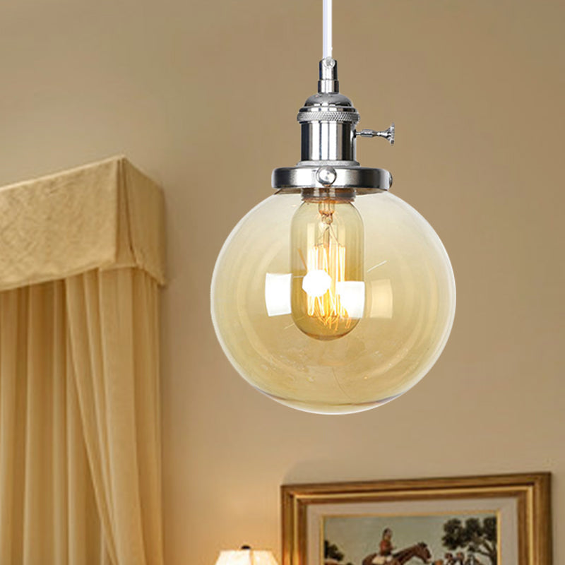 Farmhouse Orbit Pendant Light With Amber/Clear Glass And Adjustable Cord In 3 Elegant Finish