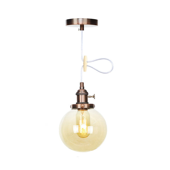 Farmhouse Orbit Pendant Light With Amber/Clear Glass And Adjustable Cord In 3 Elegant Finish Options