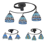 Nautical Style Semi Flush Light With Stained Glass Shade - Boat Mediterranean Baroque Design 3/5