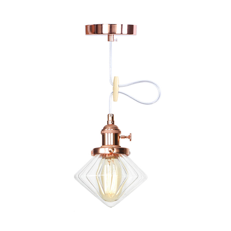 Adjustable Height Industrial Pendant Light With Diamond Glass Shade - Black/Bronze/Brass Finish