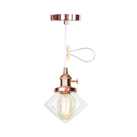 Adjustable Height Industrial Pendant Light With Diamond Glass Shade - Black/Bronze/Brass Finish
