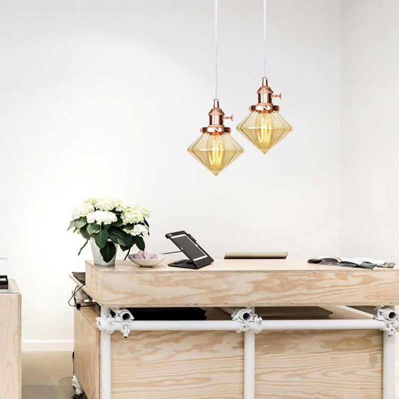 Adjustable Height Industrial Pendant Light With Diamond Glass Shade - Black/Bronze/Brass Finish