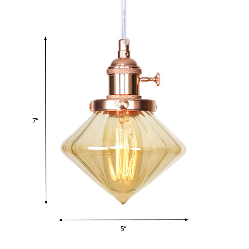 Adjustable Height Industrial Pendant Light With Diamond Glass Shade - Black/Bronze/Brass Finish