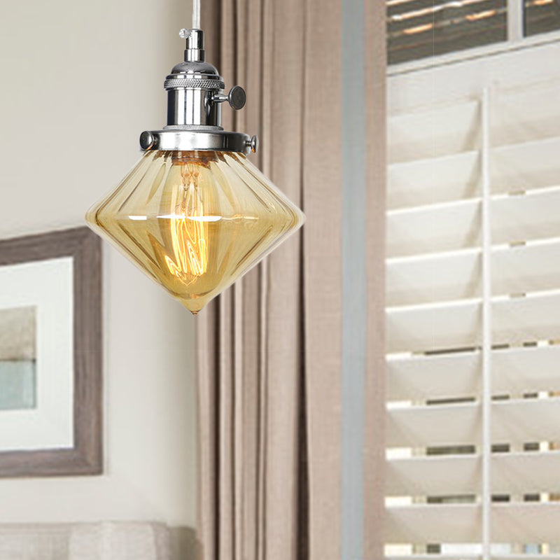 Adjustable Height Industrial Pendant Light With Diamond Glass Shade - Black/Bronze/Brass Finish