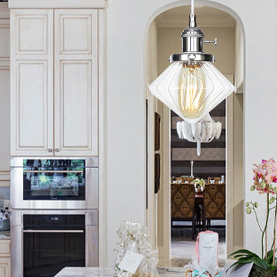 Adjustable Height Industrial Pendant Light With Diamond Glass Shade - Black/Bronze/Brass Finish