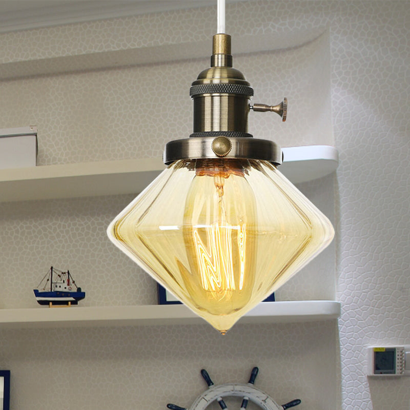 Adjustable Height Industrial Pendant Light With Diamond Glass Shade - Black/Bronze/Brass Finish