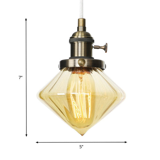 Adjustable Height Industrial Pendant Light With Diamond Glass Shade - Black/Bronze/Brass Finish