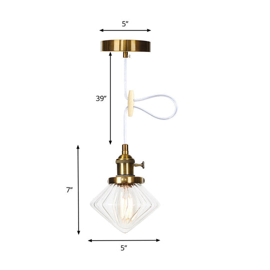 Adjustable Height Industrial Pendant Light With Diamond Glass Shade - Black/Bronze/Brass Finish