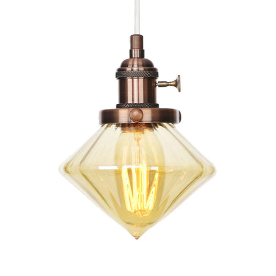 Adjustable Height Industrial Pendant Light With Diamond Glass Shade - Black/Bronze/Brass Finish