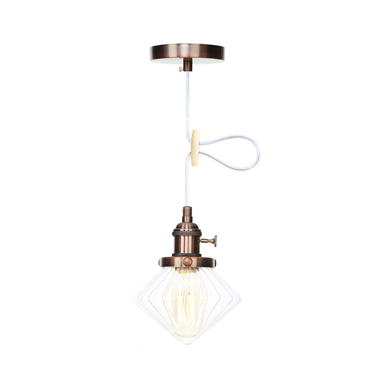 Adjustable Height Industrial Pendant Light With Diamond Glass Shade - Black/Bronze/Brass Finish