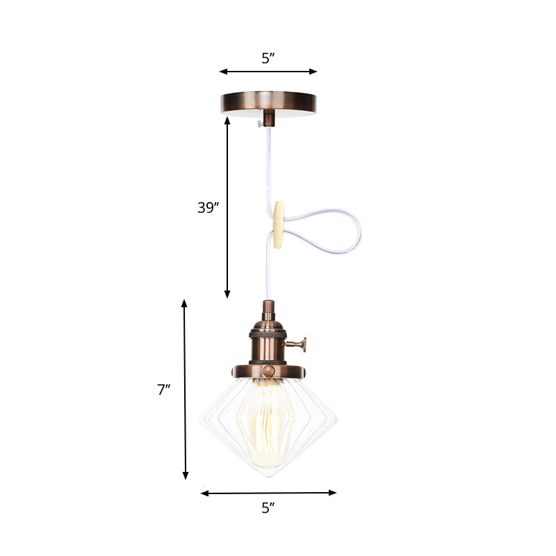 Adjustable Height Industrial Pendant Light With Diamond Glass Shade - Black/Bronze/Brass Finish