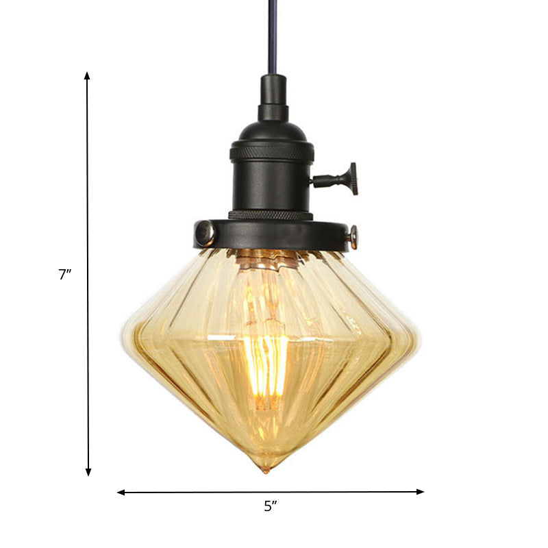 Adjustable Height Industrial Pendant Light With Diamond Glass Shade - Black/Bronze/Brass Finish