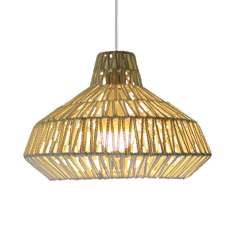 Traditional Beige Ceiling Pendant Light - 1 Head Living Room Hanging Lamp With Urn Paper Shade