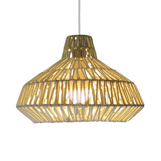 Traditional Beige Ceiling Pendant Light - 1 Head Living Room Hanging Lamp With Urn Paper Shade