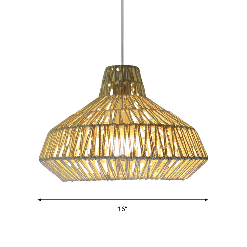 Traditional Beige Ceiling Pendant Light - 1 Head Living Room Hanging Lamp With Urn Paper Shade