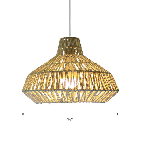 Traditional Beige Ceiling Pendant Light - 1 Head Living Room Hanging Lamp With Urn Paper Shade