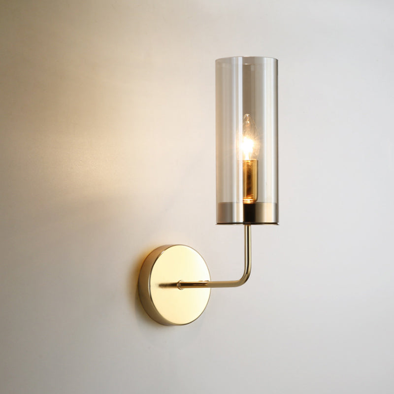 Retro Brass Sconce Wall Mount Lamp With Cylindrical Glass Shade 1/2 Light Fixture For Living Room 1