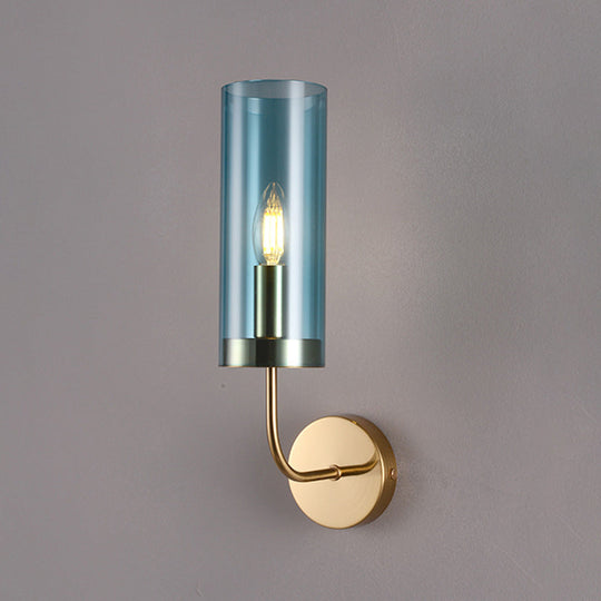 Retro Brass Sconce Wall Mount Lamp With Cylindrical Glass Shade 1/2 Light Fixture For Living Room 1