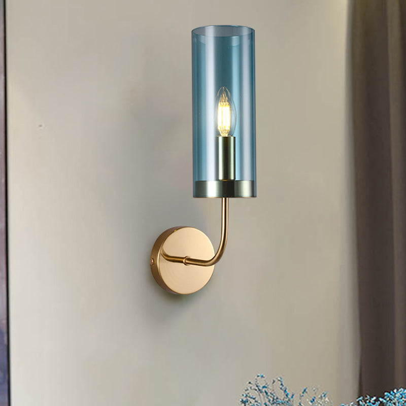 Retro Brass Sconce Wall Mount Lamp With Cylindrical Glass Shade 1/2 Light Fixture For Living Room