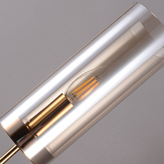 Retro Brass Sconce Wall Mount Lamp With Cylindrical Glass Shade 1/2 Light Fixture For Living Room