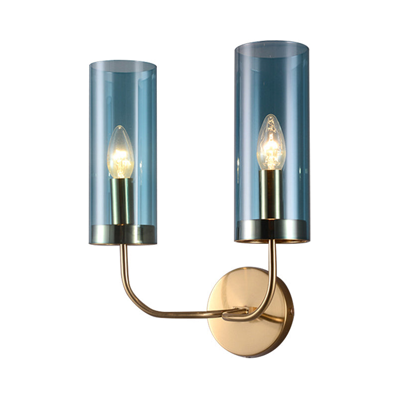 Retro Brass Sconce Wall Mount Lamp With Cylindrical Glass Shade 1/2 Light Fixture For Living Room
