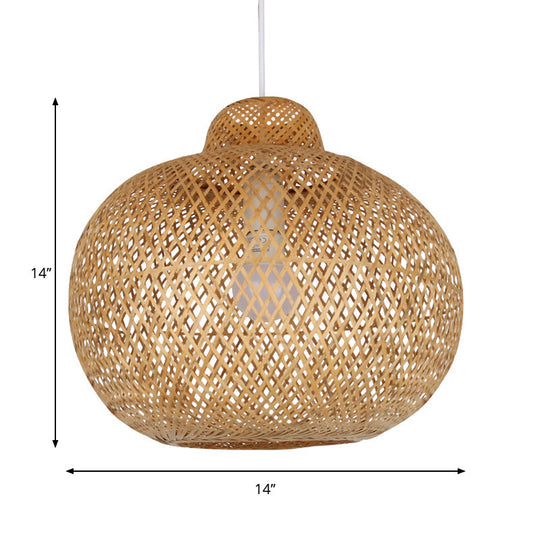 Modern Bamboo Pendant Light Fixture - Handmade Wood Base 1 Bulb