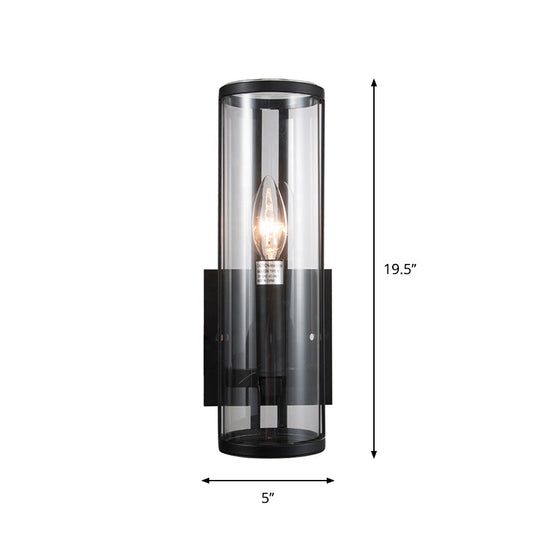 Modern Black Wall Sconce With Clear Cylindrical Glass Bulb Mounted Lamp