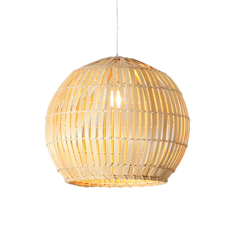 Bamboo Sphere Pendant Lighting Kit - 12’/16’/19.5’ Wide Wood Hanging Lamp With 1 Bulb