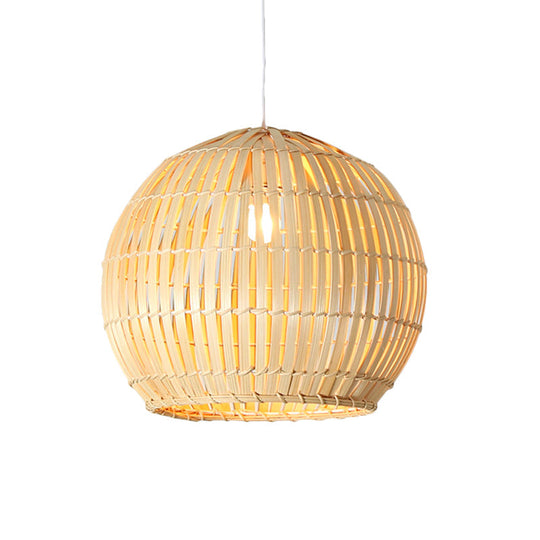 Bamboo Sphere Pendant Lighting Kit - 12’/16’/19.5’ Wide Wood Hanging Lamp With 1 Bulb