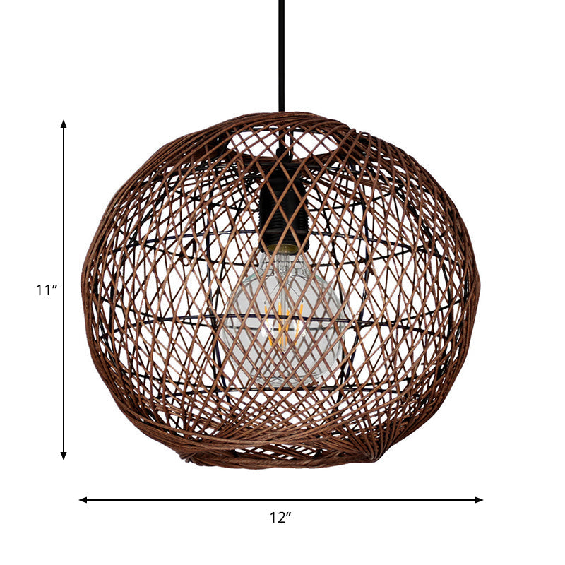 Asian Rattan Ball Ceiling Light - Coffee Pendant Fixture For Living Room 1 Bulb
