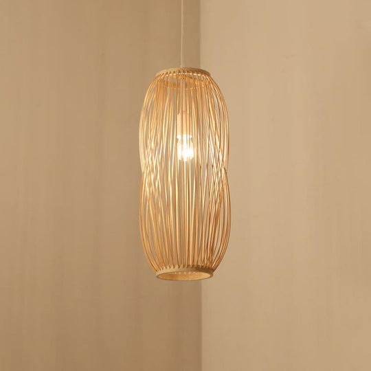 Bamboo Lantern Pendant Light Kit - Traditional Design 1 Bulb 8’’/9’’ Wide