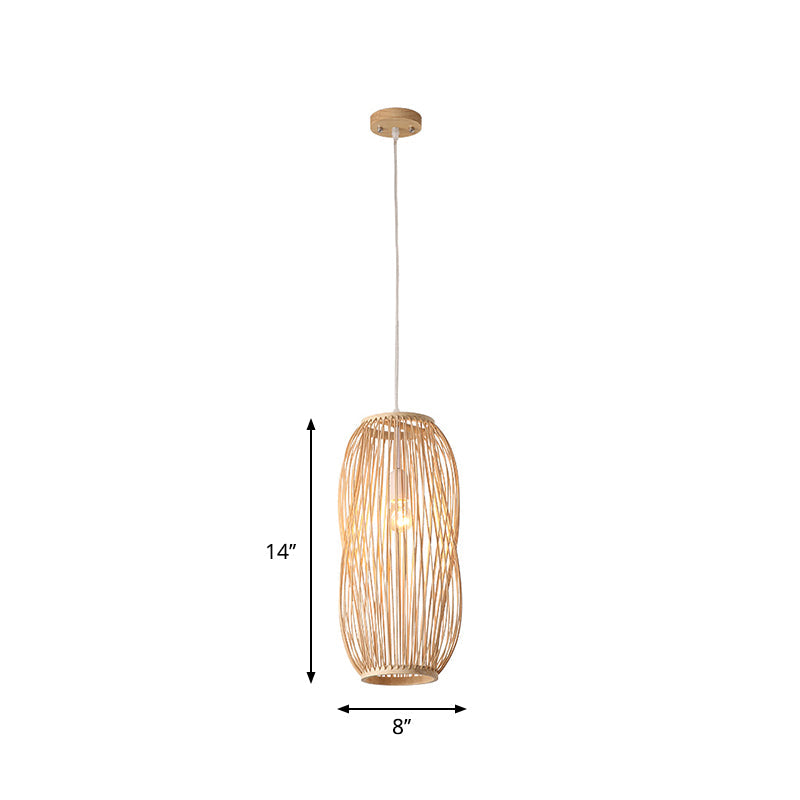 Bamboo Lantern Pendant Light Kit - Traditional Design 1 Bulb 8’’/9’’ Wide