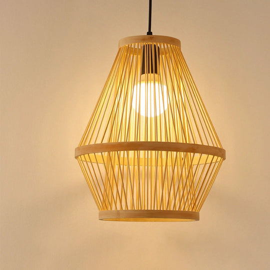 Bamboo Cage Pendant Light With Single Bulb For Modern Décor Wood