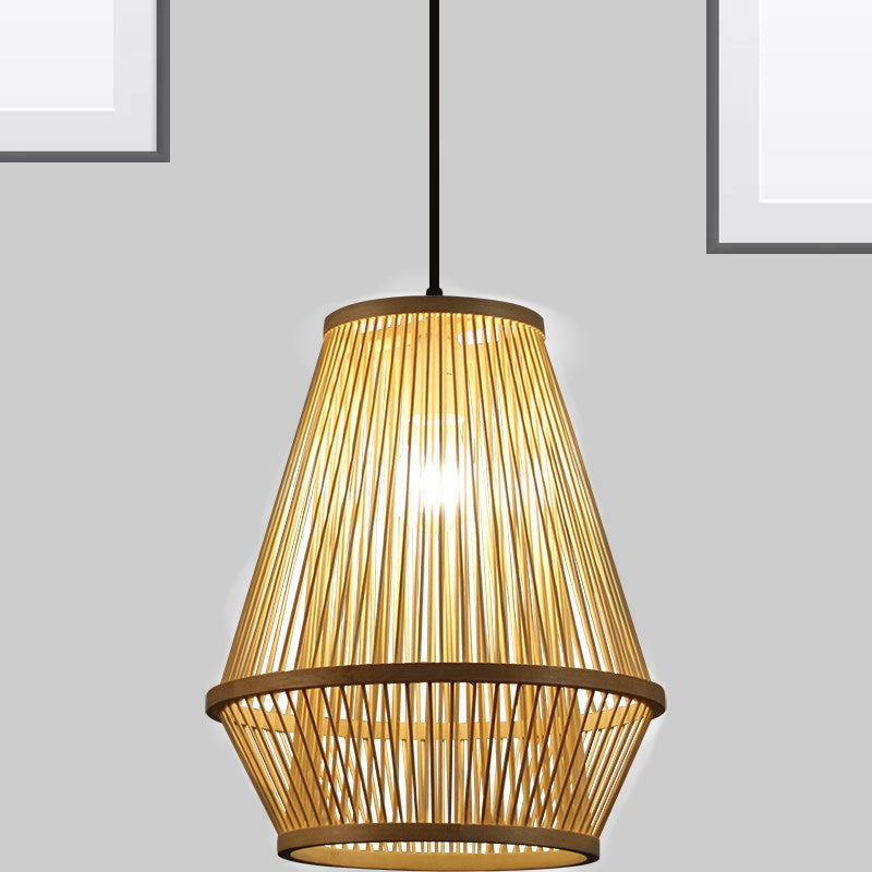 Bamboo Cage Pendant Light With Single Bulb For Modern Décor