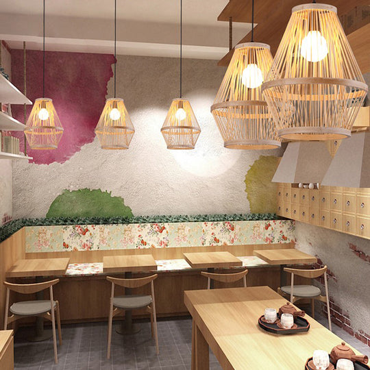 Bamboo Cage Pendant Light With Single Bulb For Modern Décor