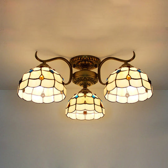 Stunning Tiffany Style Stained Glass Ceiling Light With Victorian Gem & Flower Design - 3 Semi